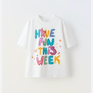 Zara White Tee with Colorful Graphic Print size 9-10